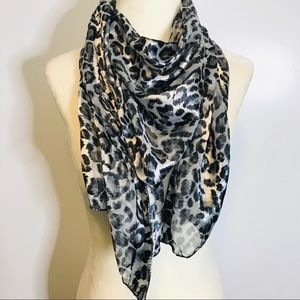 Woman’s Soft Leopard Animal Print Grey And Black Accent Fashion Scarf